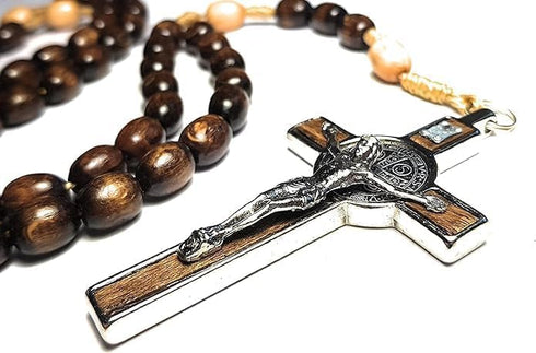 SANCTUM VERITAS Genuine Made in Italy Rosary Necklace Blessed by Pope Francis Saint Benedict Medal Cross perfect for car mirror Rosarios catolicos...