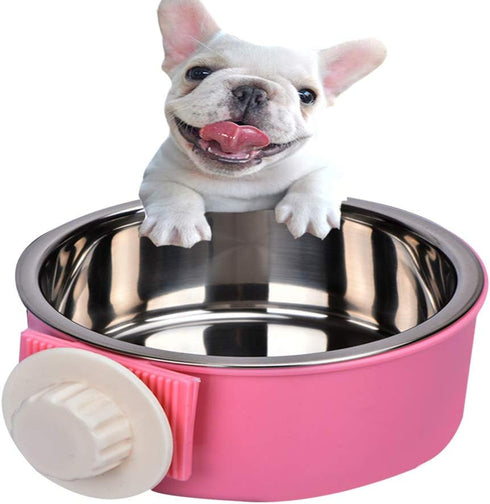 Yusenpet Cage Bowl for Small Pet Puppy Food Water Feeder, Removable Hanging Cat Rabbit Bird Food Basin Dish Perfect for Crates & Cages - Pink...