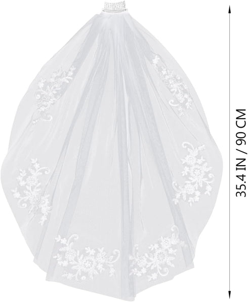 Wedding Veil Comb Elegent Lace Appliques Wedding Veil Crystal Beaded With Comb, White Headpiece Bridal Shower, Bridesmaid Favors...
