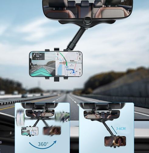 Satismoon,Satismoon Car Phone Holder,Satismoon rearview mirror phone holder,Rear View Mirror Phone Holder,Multifunctional 360° Rotatable Car Rearv...