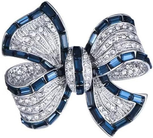 Rhinestone Bow Collar Brooch Crystal Bow Brooch Pin Vintage Blue Sparkling lapel Pin Crystal Collar Pin Ribbon Bow Brooch Badge Clothing Accessory...