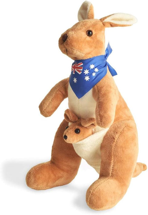 BOHS Kangaroo Stuffed Animal Toy with Joey in Pouch and Australia Scarf - Soft and Cuddly Plush Toy for Kids - 11.8 Inches...