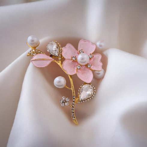 Women Accessories Flower Pearl Clear Rhinestones Brooch Pin...