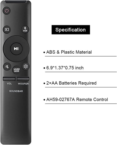 Gvirtue AH59-02767A Universal Remote Control Replacement for Samsung Soundbar Sound Bar Remote Controller Home Theater Surround Sound Bluetooth Sp...