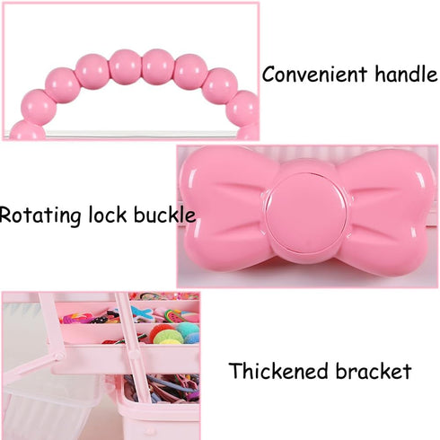 Hair Accessories Organizer for Girls Headbands, Clips, Ties Baby Girl Supplies, Lockable Three-layer Folding Craft Organizers and Storage Plastic ...
