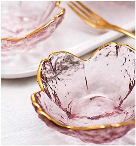 WILL Small Glass Dish Nordic Style Gold Inlay Glass Sauce Bowl Mini Japanese Cherry Blossoms Seasoning Plate For Ice Cream Fruit Sala...