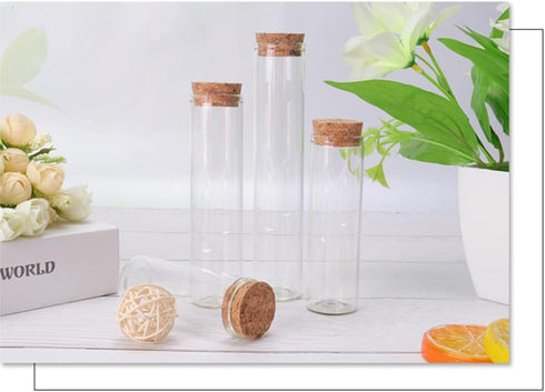 10PCS 60ml/2oz Empty Clear Borosilicate Glass Test Tubes Flat Test Tubes with Cork Stoppers Vials Jars Container Holder Message Bottle for Scienti...
