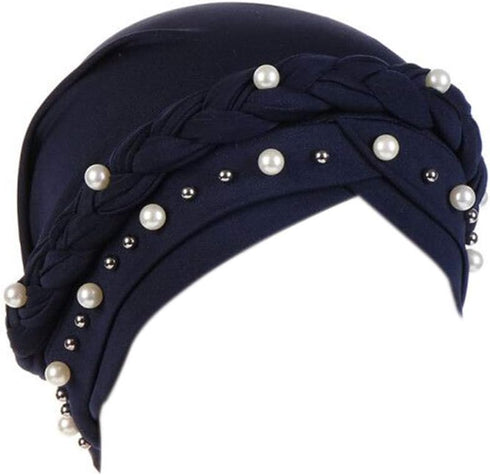 Women Pearl Beaded Braid Hijab Turban Hat Twisted Cancer Headscarf Chemo Beanies Bandana Headwrap Cap...