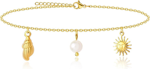 Waterproof Gold Ankle Bracelets for Women, Gold Shell Charm Anklet, Non-tarnish Beach Jewelry, Adjustable Length 20+5cm...