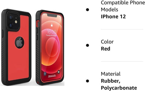 for iPhone 12 Waterproof Case,Waterproof Shockproof Dustproof IP68 Full-Body Hard Case Built-in Screen Protector Underwater Outdoor Waterproof Cov...