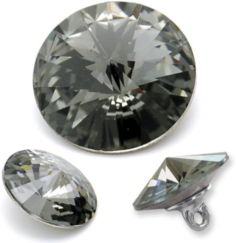 6-pcs 12mm Austria Crystal 1122 Rivoli Button with Shank, SW-1122BT (Black Diamond)...