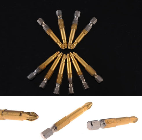 10PCS Philips Screwdriver Bits Set Magnetic Anti-Skid Titanium Coated Bit 50mm Length PH2 Cross Head 1/4 Inch Hex Shank with Magnetic for Power Sc...