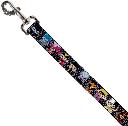 Disney Pet Leash, Dog Leash, Disney Sweet Chibi Villain Poses Polka Dot Black Lavender, 4 Feet Long 1.0 Inch Wide...