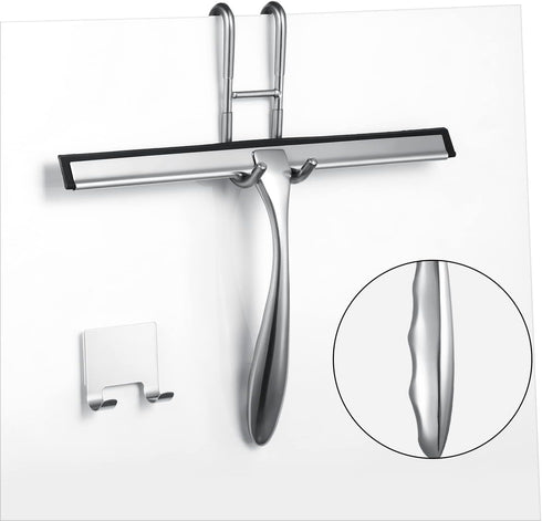 Shower Squeegee for Glass Doors,10-Inch Shower Glass Squeegee, Sliver Shower Squeegee for Shower Doors,Mirror,Windows, with Shower Door Hook and A...