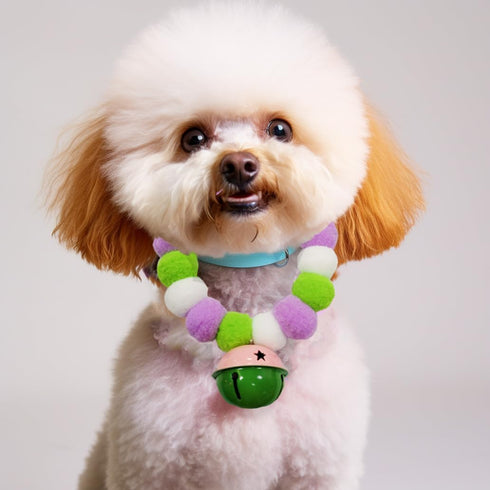 Pom Pom Dog Collar Elastic Cat Collar Decorative Plush Ball Puppy Necklace Eye-catching Pom Pom Pet Collar Necklace with Bell for Taking Photos, W...