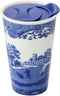 Spode Blue Italian 8oz Porcelain Travel Mug with Lid – Scenic Patterned Drinkware with Decorative Border - Portable Ceramic Coffee Cup for Brunch,...