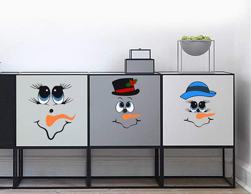 Snowman Face Stickers Snowman Decals Christmas Wall Decals Snowman Faces Decals Refrigerator Wall Stickers Window Cling Decal Lovely Snowman Face ...