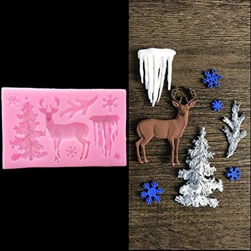 2Pcs/Set Christmas Tree Santa Claus Reindeer Xmas Tree Elk Bell Snowflake Snowman Socks Silicone Mold for DIY Chocolate Candy Fondant Cake Decor W...
