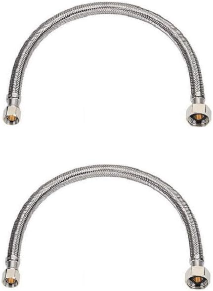 EZ-Fluid 24" Stainless Steel Braided Faucet Connector,Faucet Water Supply Hose Connector Lines 1/2" Fip x 3/8" Comp x 24" (Pack 2)...
