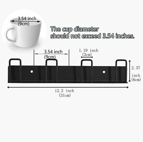 Mug Holder (2pcs) - Wall-Mounted Storage Hooks, Metal, 4 Cup Holders, Max 10kg Load, for Kitchen, Living Room, Office...
