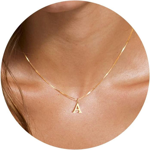 Foxgirl Gold Initial Necklaces for Women, Dainty Gold Letter Necklace Tiny A-Z Pendant Choker Necklace Trendy Cute Personalized Monogram Name Neck...