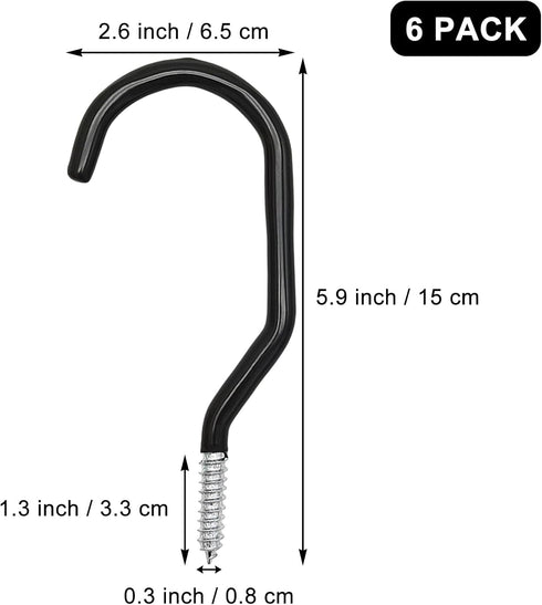 6PCS Black Heavy Duty Bike Storage Hooks Bicycle Wall Mounted Hooks Large Screw Hooks for Wall,Ceiling...