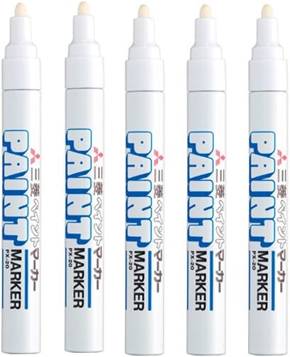 Uni-Paint Oil Based Paint Marker 5 Pens Bundle Set , Multi surface Marking Pen (PX-20) Medium Point White Colour...