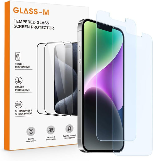 2 Pack Anti-Blue Light Screen Protector for iPhone 14/13/13 Pro (6.1 Inch), Blue-light Blocking 9H Tempered Glass Protective Film, Block Blue Ray ...
