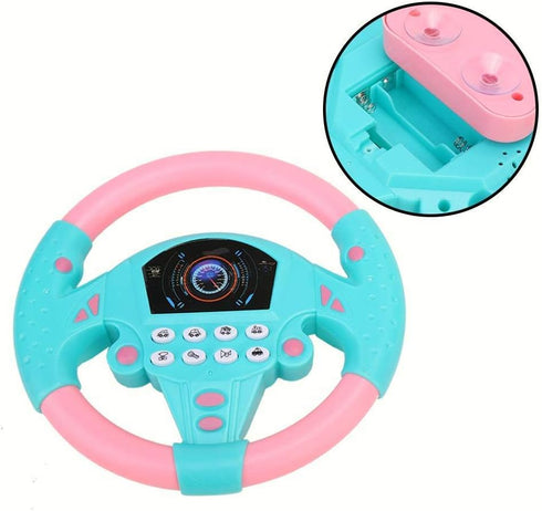Rosvola Toy Steering Wheel, Steering Wheel Tool, Copilot Steering Wheel Tool, Easy Operation Portable Toddler Girls Boys Children for Kids (Pink B...