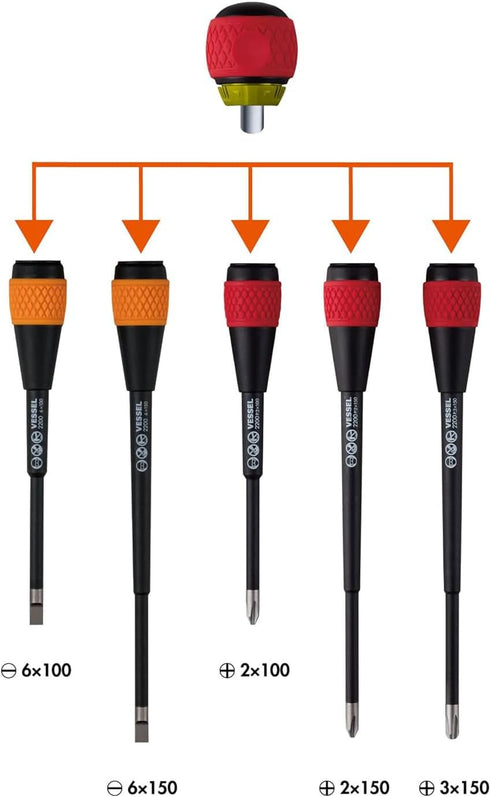 VESSEL BALL GRIP Ratchet Screwdriver (+2x100(4") J)...