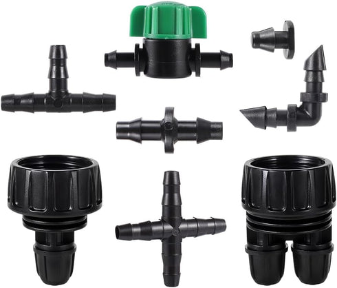 128 Pcs 1/4 Barbed Connectors Irrigation Fittings Kit, 3/4'' to 1/4'' Hose Adapter,Convert 3/4" Female Hose Thread to 2-Way 1/4" Tubing for Repair...