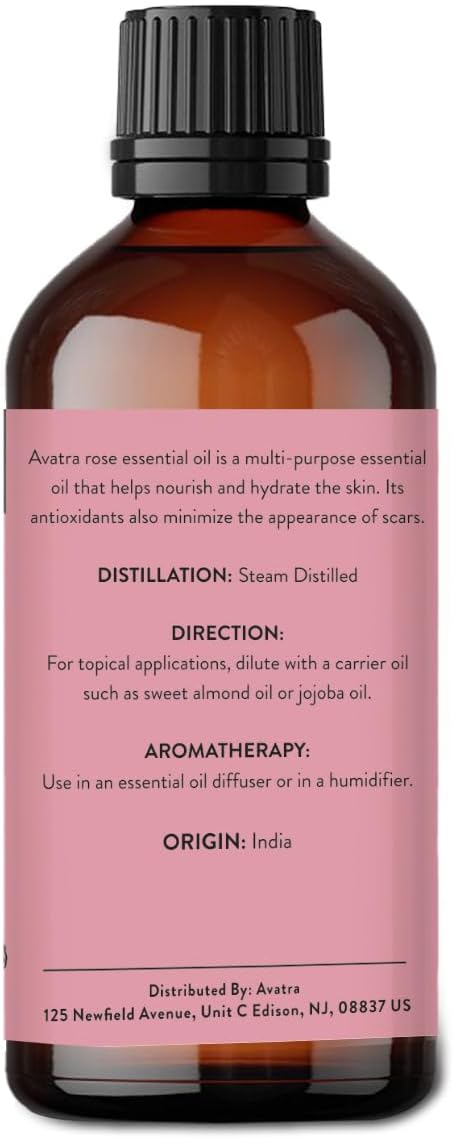 Avatra Rose Essential Oil for Diffuser, Perfume, Skin, Hair, Aromatherapy | Pure & Natural Essential Oil for Massage, Bath, Soap, Candles | Premiu...