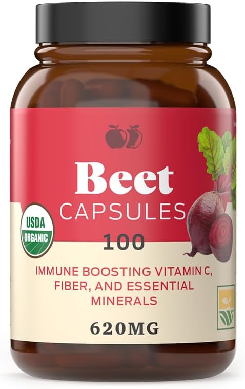 Organic Beet Root Capsules - Made in The USA, Naturally Boost Energy, Stamina, & Nitric Oxide with a Pure Organic Beet Root Supplement...