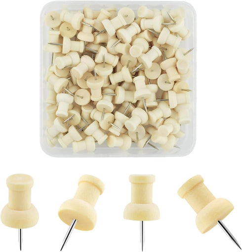 100 Pieces Decorative Wood Push Pins for Cork Board Wooden Thumb Tacks for Office Home Wood Map Tacks Wooden Head Pin for Bulletin Boards Craft Pr...