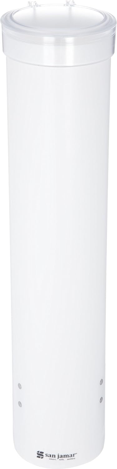 San Jamar Medium Pull-Type Cup Dispenser 4-10 Oz. Cups with Flip Cap for Restaurants, Dining Halls, and Fast Food Plastic, 16 Inches, White...