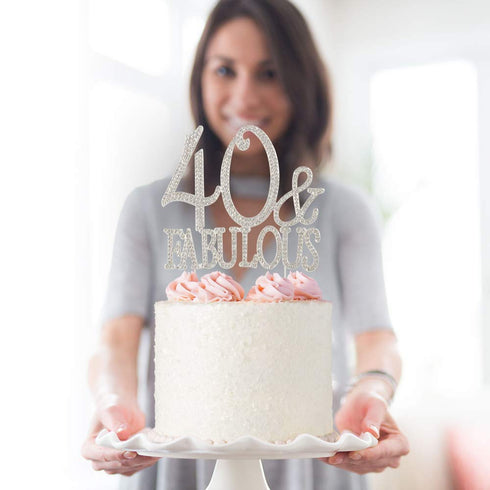 40 Cake Topper - Premium Silver Metal - 40 and Fabulous - 40th Birthday Party Sparkly Rhinestone Decoration Makes a Great Centerpiece - Now Protec...