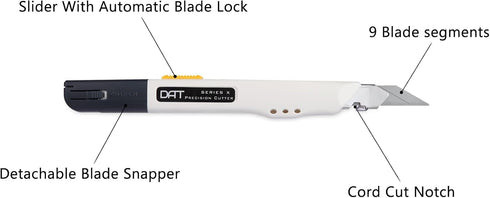 Utility Knife, DAT Series-X Portable Box Cutter, Fine Point Arts and Crafts Blade for Precision Cutting, with 10 Blade Pieces (White, 1 Cutter 10 ...