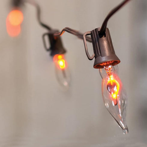 SUNSGNE Christmas Flickering Flame Lights, C18 Christmas String Light 10Ft Flicker Amber Flame Lights for Outdoor Indoor Home Halloween Christmas ...