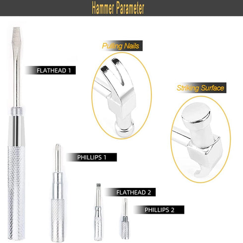 6 in 1 Mini Multifunction Copper Hammer and Screwdriver Hand Tools, Screwdriver Kit for Opening Walnuts, Watchmaker, and Household Repairing Tool ...