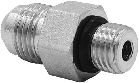 (4-PACK) 6400-06-04-O Hydraulic Hose Adapter Fitting 3/8" Male JIC 37° Flare (9/16"-18UNF) × 1/4" Male O-Ring Boss (7/16"-20UNF) SAE Straight Pipe...