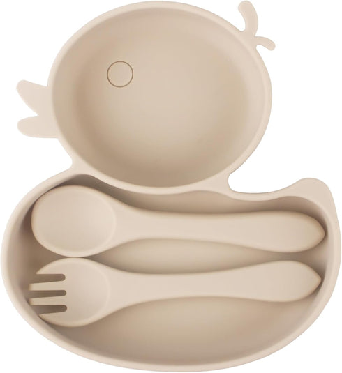Baby Suction Plate, Silicone Toddler Plate for Kids Baby Weaning Plate Strong Suction Divided Dish with Fork Spoon...