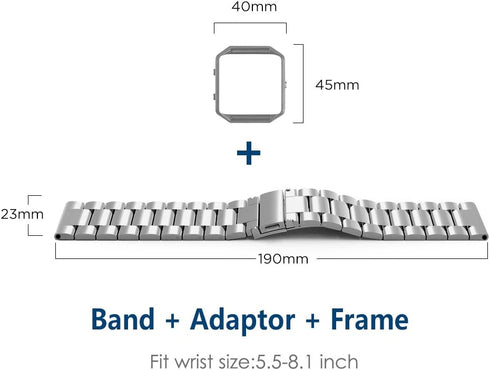 Simpeak Women Men Stainless Steel Band Strap with Stailess Steel Frame Compatible with Fitbit Blaze, Match Link Removal Tool, Silver...