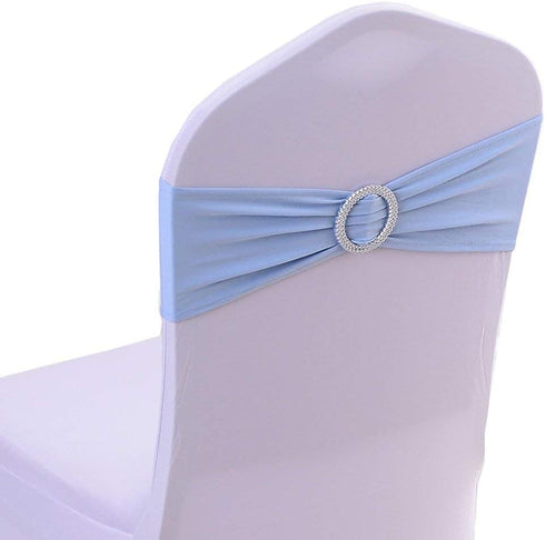 Tvoip 10PCS Chair Cover Stretch Band with Buckle Slider Sashes Bow Wedding Banquet Chair Decoration (Light Blue)...