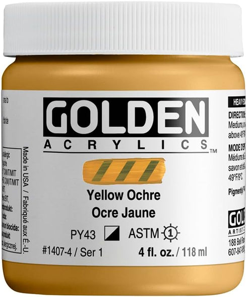 GOLDEN Heavy Body Acrylics, Yellow Ochre, 4 fl. oz. / 118 ml jar, Professional Acrylic Paint...