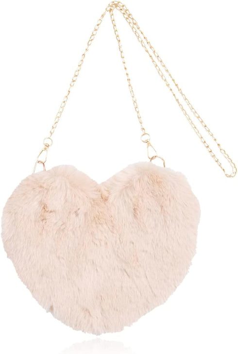 Heart Shape Handbag Cute Girls Purse - Fluffy Faux Fur Bag Women Crossbody, Valentines Day Bow Tie Ribbon Shoulder...