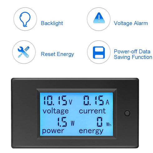 Amp Volt Watt Kwh Meter Tester Panel Digital 4 in 1 Ammeter Voltmeter Multimeter 12V DC 6.5-100V 20A, Voltage Current Power Energy Usage Monitor L...