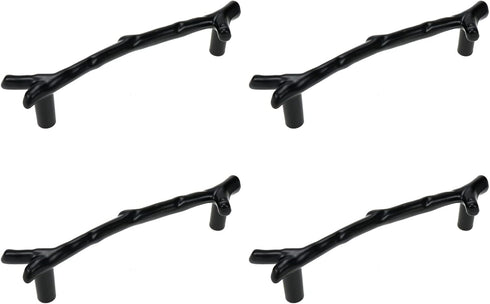 4PCS Zinc Alloy Black Twig Branch Decorative Cabinet Wardrobe Furniture Door Drawer Knobs Pulls Handles Hardware (3.77 inch Hole Centers) Black...