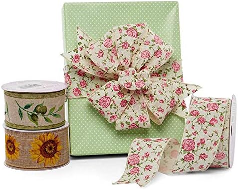 2 1/2" X 10 Yards Sunflowers On Natural Linen Ribbon...