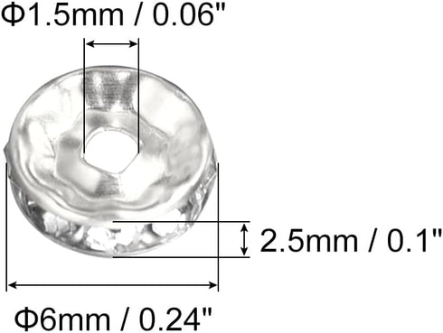 uxcell 200Pcs 6mm Rondelle Spacer Beads, Silver Plated Rhinestone Spacer Beads, Round Spacer Loose Beads for DIY Bracelet Necklace Jewelry Making ...