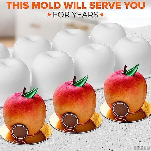 8 Cavity Apple Silicone Mold - 11.22 x 6.69 x 2.3 Inches Apple Mold for Baking, Good for Pastry, Jelly, Ice Cream, Soap, and Candles, Non-Stick an...